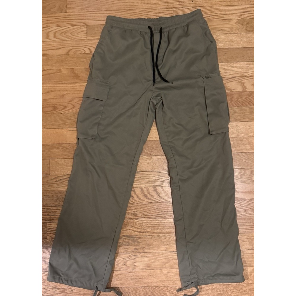 SHEIN Men's Green Cargo Pants M Regular Straight Leg Drawstring Elastic Waist